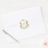 Autocollant de blason floral aquarelle à monogramm (Enveloppe)
