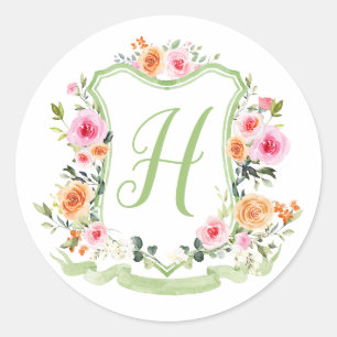 Autocollant de blason floral aquarelle monogramme