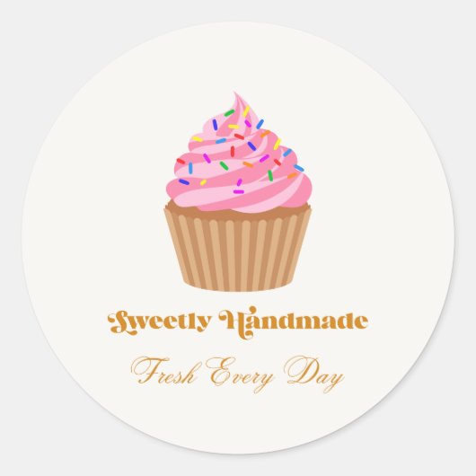 Autocollant de boulangerie Cupcake rose fait main (Devant)