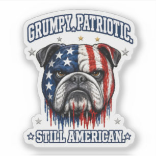 Autocollant de bouledogue patriotique grincheux du