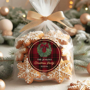 Autocollant de cadeau de fête de Noël à carreaux r