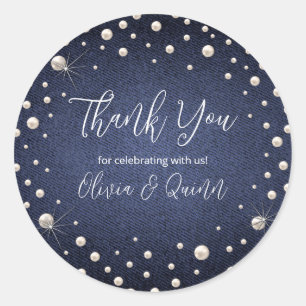 Autocollant de cadeau de fête Denim et Perles