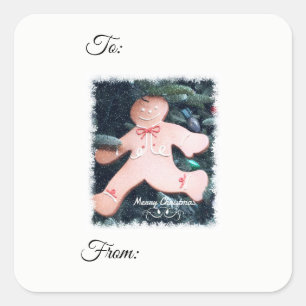 Autocollant de cadeau de Noël au pain d'épice mign