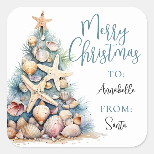 Autocollant de cadeau de Noël de plage (Devant)