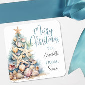 Autocollant de cadeau de Noël de plage