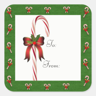 Autocollant de cadeau de Noël en forme de canne à 