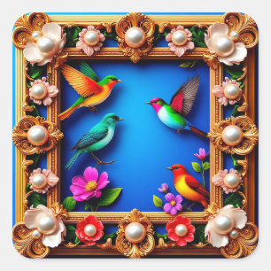 Autocollant de cadre d'oiseau floral