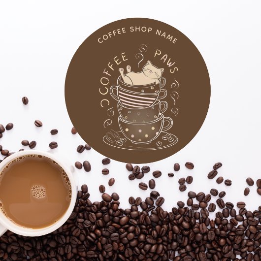 Autocollant de café avec un chat mignon Coffee Paw