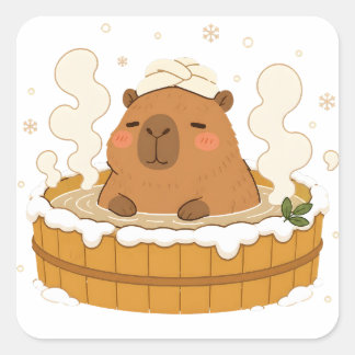 Autocollant de capybara mignon dans un bain chaud