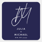 Autocollant de Carré de Monogramme Mariage bleu ma (Devant)