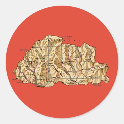 Autocollant de carte du Bhoutan (Devant)