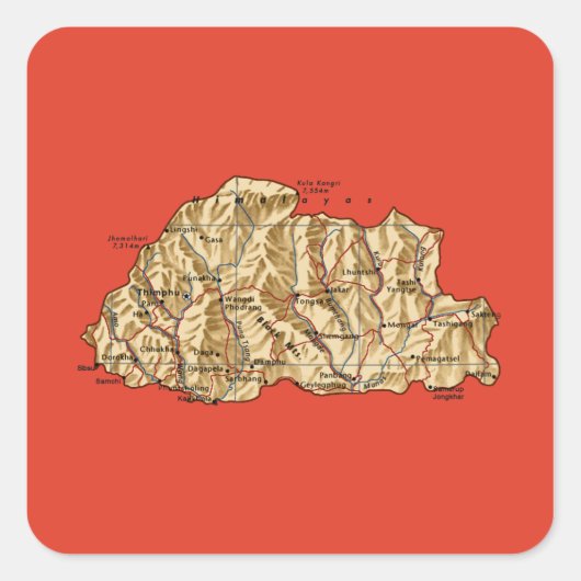 Autocollant de carte du Bhoutan (Devant)