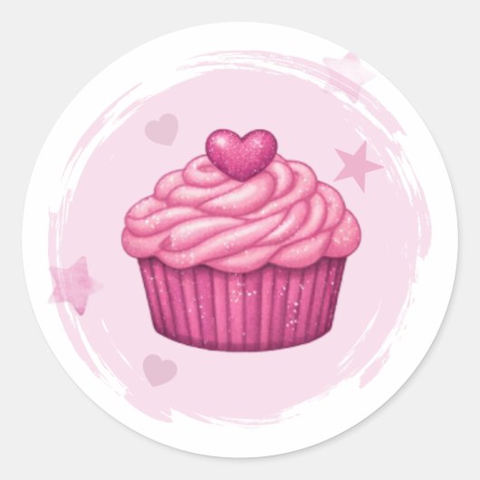 Autocollant de célébration de cupcake rose (Devant)