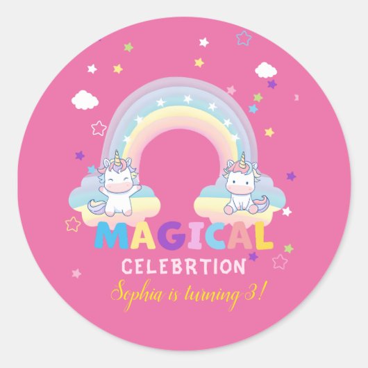 Autocollant de célébration de licorne rose (Devant)