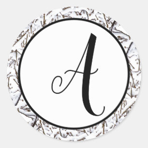 Autocollant de cercle - Initiale de neige d'hiver