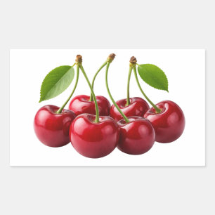 Autocollant de cerises rouges fraîches avec feuill