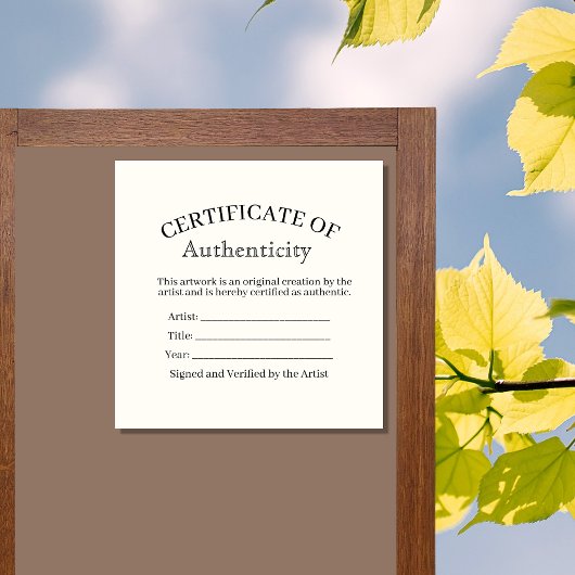 autocollant de certificat d'authenticité, galerie