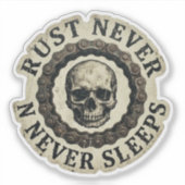 Autocollant de chaîne de moto "Rust Never Sleeps" (Devant)