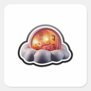 Autocollant de chambre esthétique lit 3D sur nuage