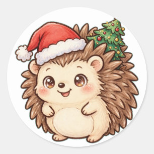 Autocollant de chapeau de Père Noël de hérisson mi