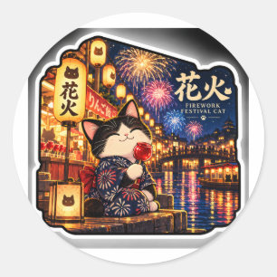 Autocollant de chat au festival de feux d'artifice