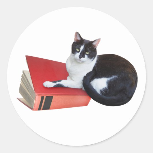 Autocollant de chat avec livre (Devant)