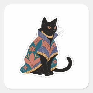 Autocollant de chat botanique aux tons de joailler