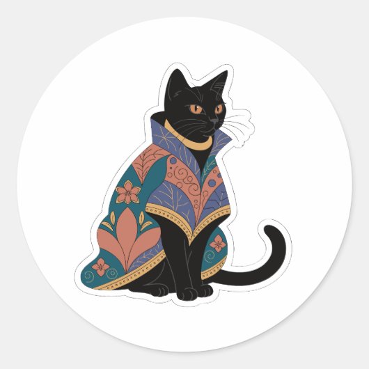 Autocollant de chat botanique aux tons de joailler (Devant)