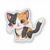 Autocollant de chat calico Chibi – Cadeau Kawaii (Devant)