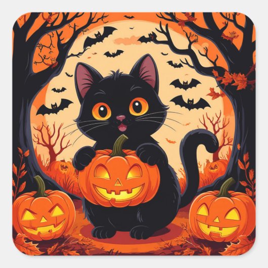 Autocollant de chat citrouille d'Halloween pour dé (Devant)