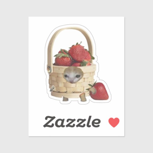 Autocollant de chat dans un panier de fraises (Feuille)