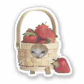 Autocollant de chat dans un panier de fraises (Recto)