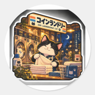 Autocollant de chat de laverie 24H Laundr de nui