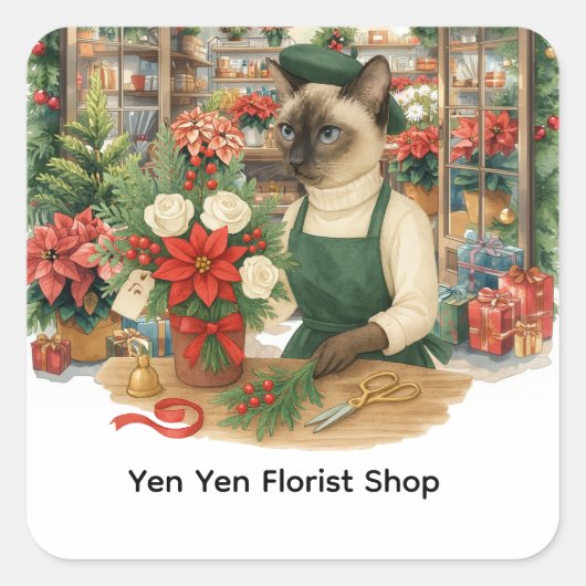 autocollant de chat de Noël, autocollant de fleuri (Devant)