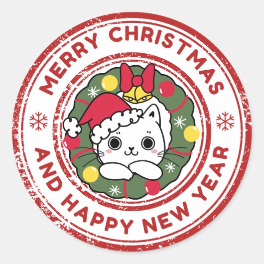 Autocollant de chat de Noël mignon (Devant)