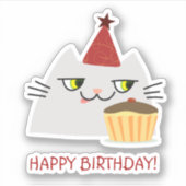 Autocollant de chat drôle d'anniversaire Gâteau de (Devant)
