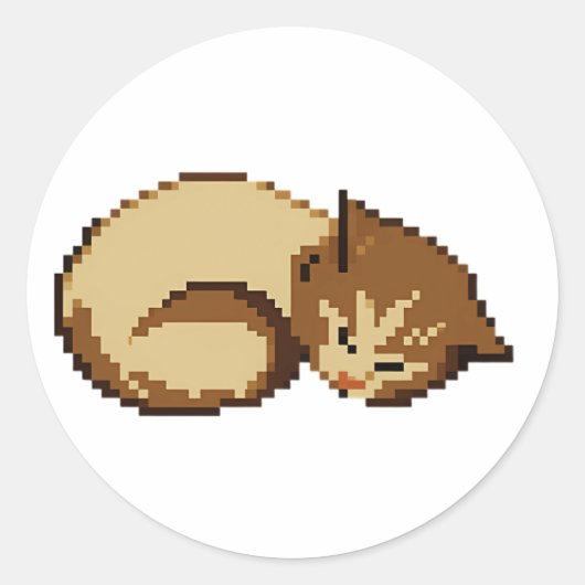 Autocollant de chat en pixels mignon endormi (Devant)