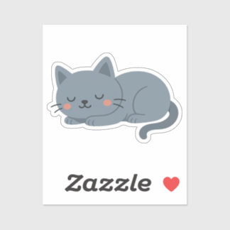 Autocollant de chat gris bleu – Dessin animé calme