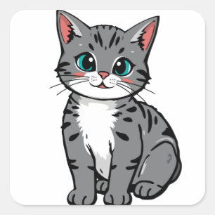 Autocollant de chat gris mignon - Kit de dessin an