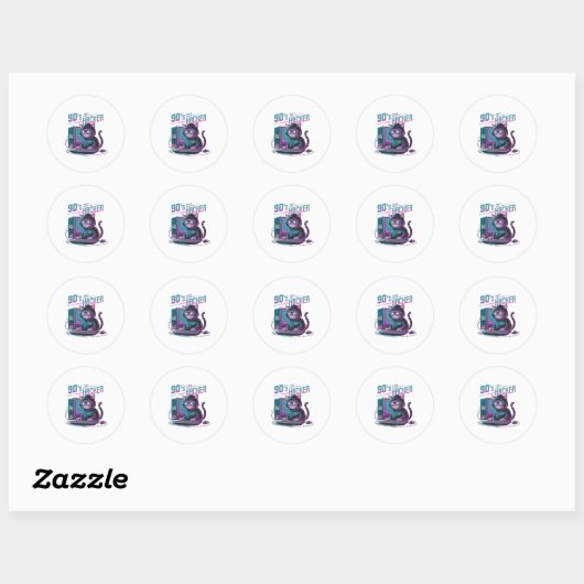 Autocollant de chat hacker Rétro vibrant 90 (Feuille)