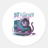 Autocollant de chat hacker Rétro vibrant 90 (Devant)