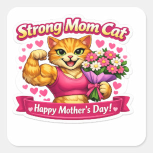 Autocollant de chat maman forte – Cadeau de fitnes