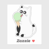 Autocollant de chat mignon ; Chaton mangeant de la (Feuille)
