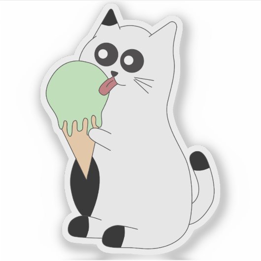 Autocollant de chat mignon ; Chaton mangeant de la (Devant)