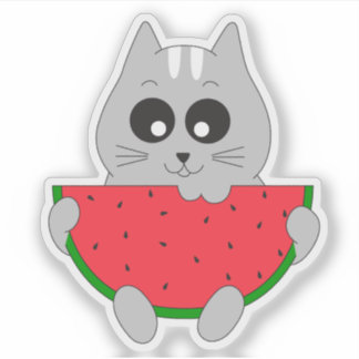 Autocollant de chat mignon ; Chaton mangeant de la