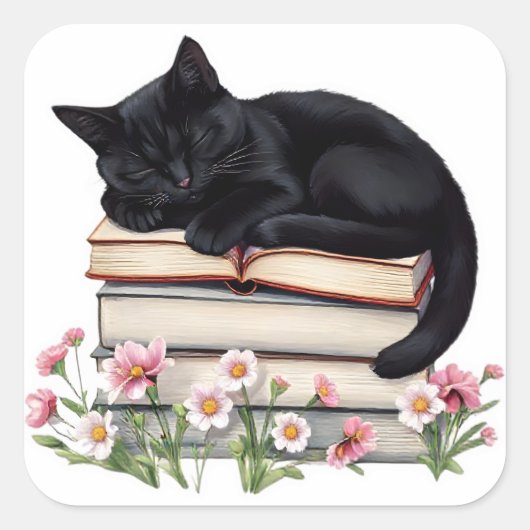 Autocollant de chat noir confortablement endormi s (Devant)