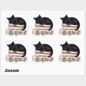 Autocollant de chat noir confortablement endormi s (Feuille)