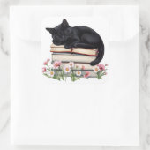 Autocollant de chat noir confortablement endormi s (Sac)