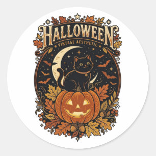 Autocollant de chat noir Halloween vintage
