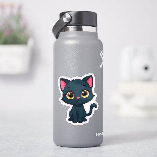 Autocollant de chat noir mignon – Chaton de dessin (HydroFlask)